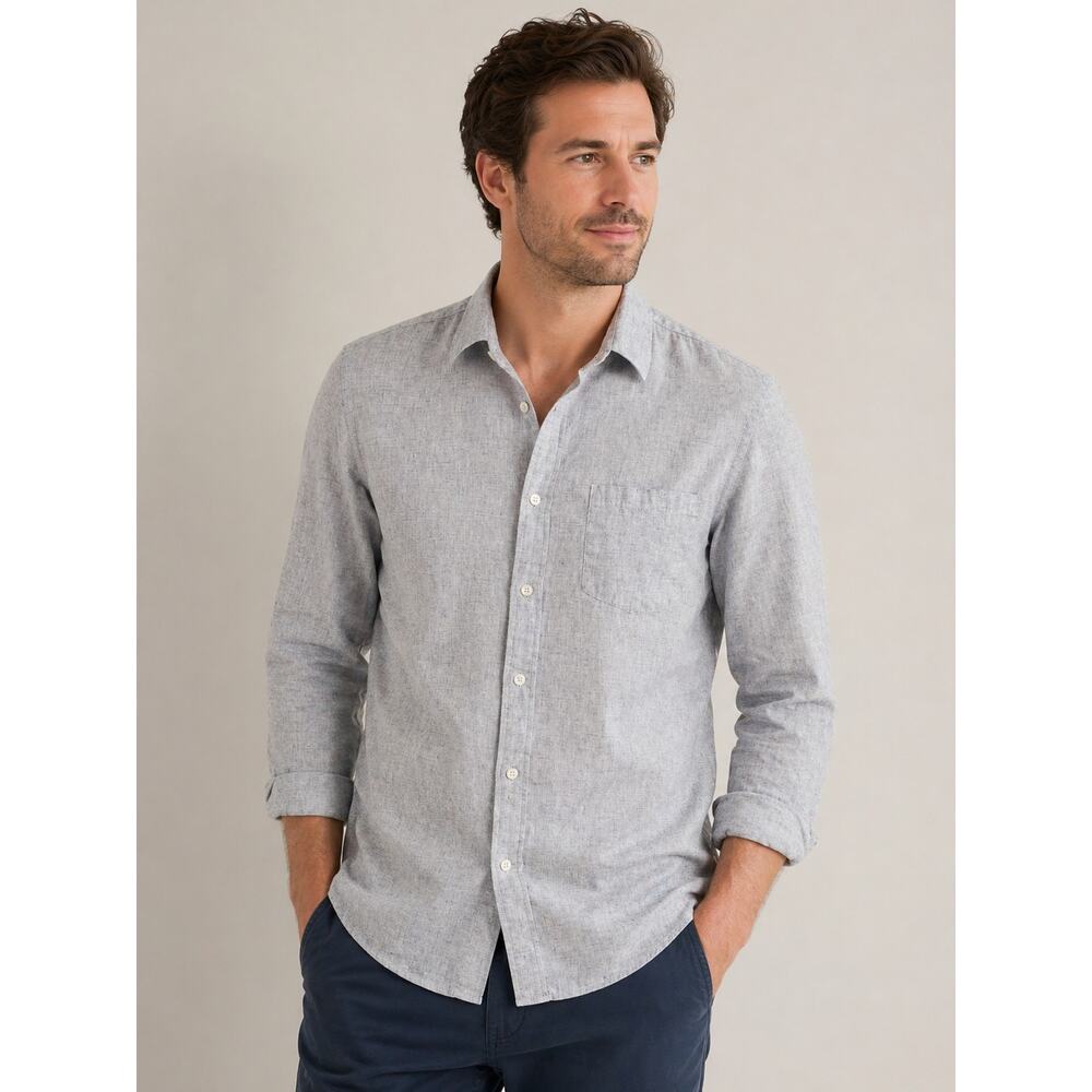 LR3001 Banana Republic Mens Linen Shirt XL Slim Fit Gray Button Down